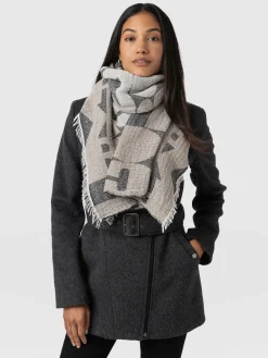Online Saint and Sofia Abstract Rock Scarf - Black/Cream