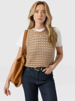 Fashion Saint and Sofia Adler Sleeveless Knit - Camel