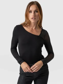Clearance Saint and Sofia Aimee Cut Out Long Sleeve Tee - Black