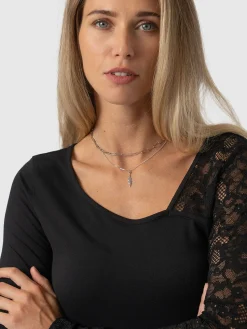 Clearance Saint and Sofia Aimee Cut Out Long Sleeve Tee - Black Lace