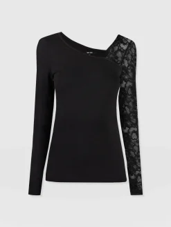 Clearance Saint and Sofia Aimee Cut Out Long Sleeve Tee - Black Lace