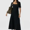 Hot Saint and Sofia Akia Short Sleeve Dress - Black Textured