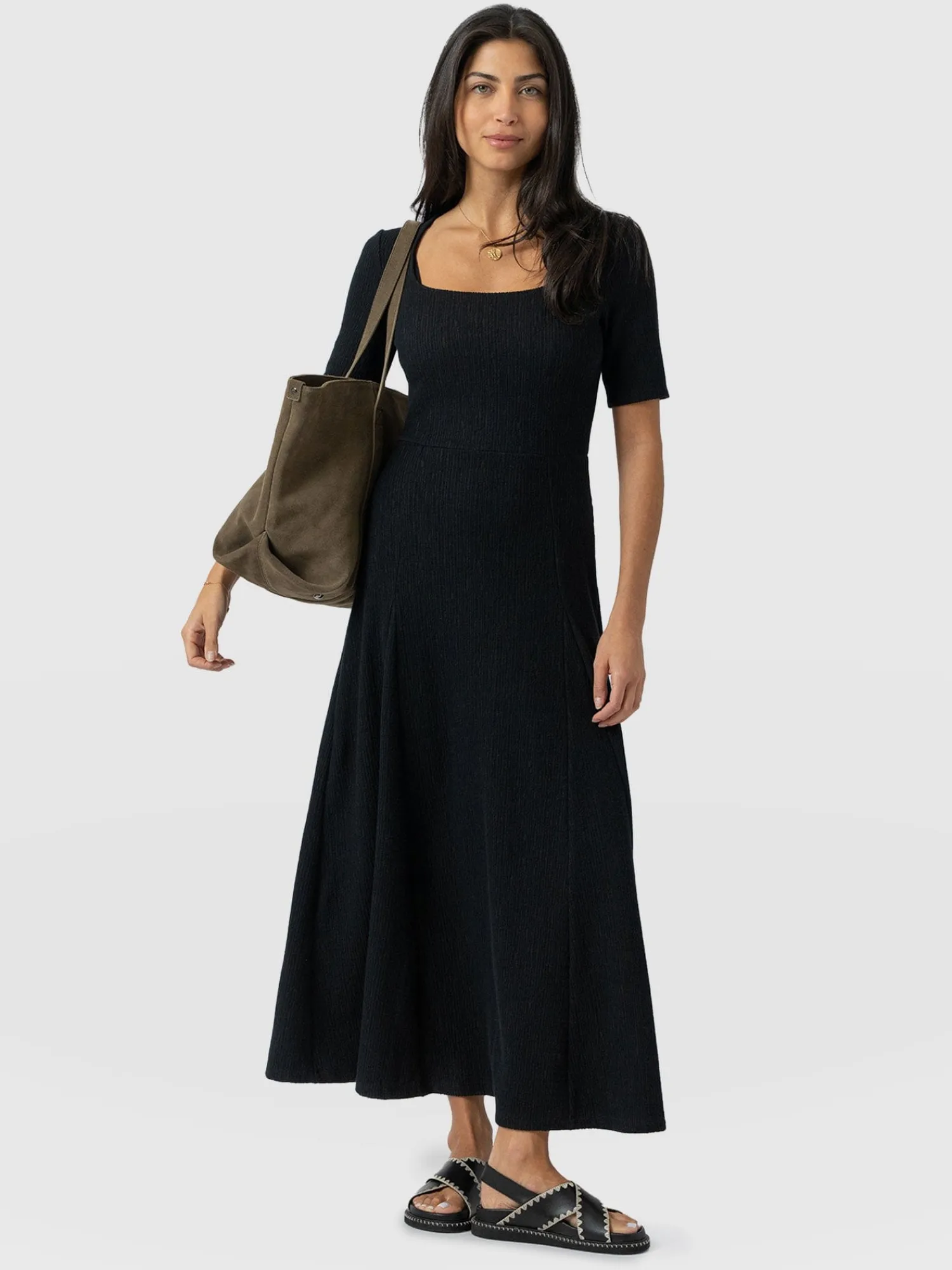 Hot Saint and Sofia Akia Short Sleeve Dress - Black Textured