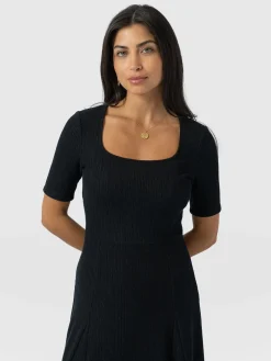 Hot Saint and Sofia Akia Short Sleeve Dress - Black Textured