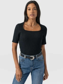 Fashion Saint and Sofia Akia Short Sleeve Tee - Black Textured