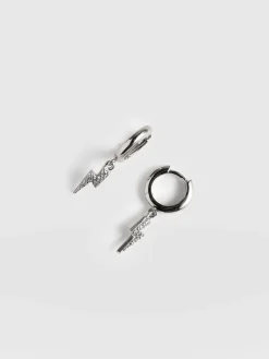 Hot Saint and Sofia Astral Lightning Charm Drop Earrings - Silver