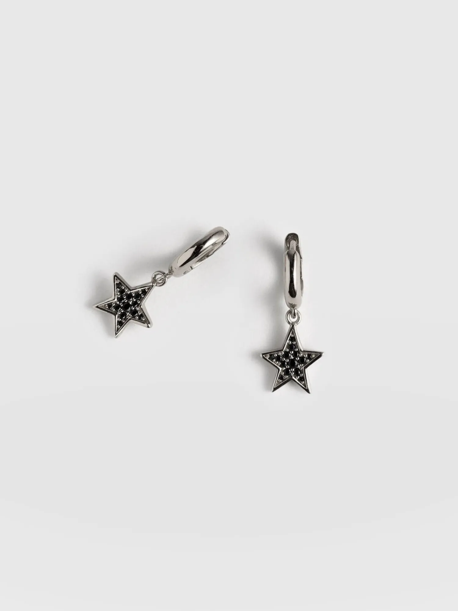 Hot Saint and Sofia Astral Star Charm Drop Huggie Earrings - Silver/Black
