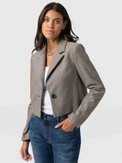 Hot Saint and Sofia Astrid Cropped Blazer - Brown Herringbone