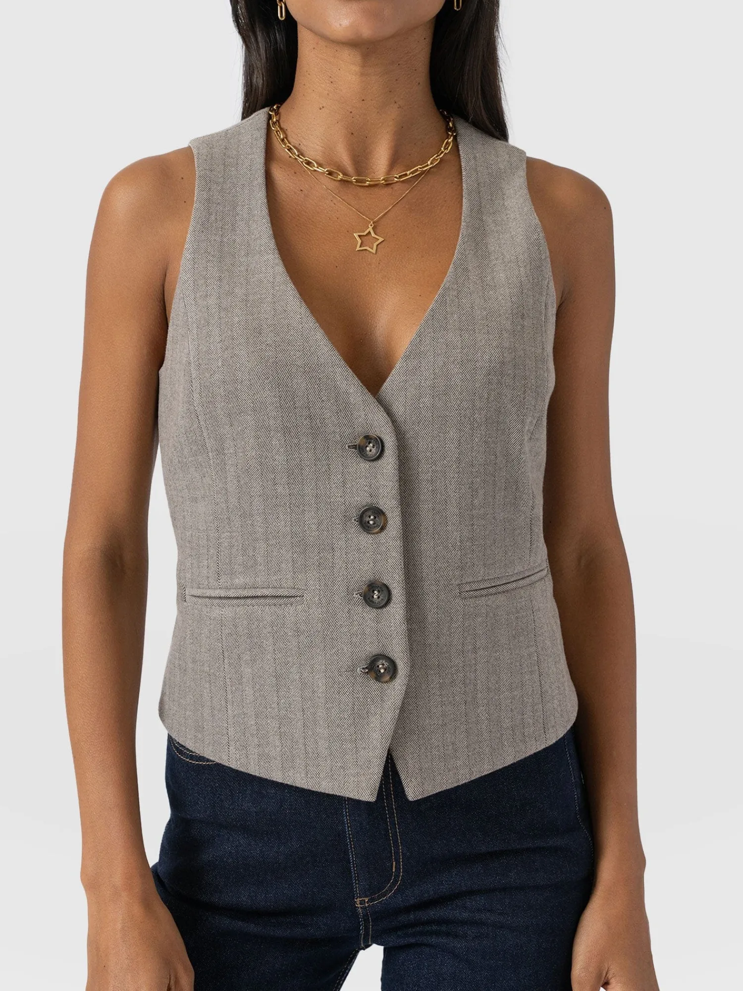 Sale Saint and Sofia Astrid Vest - Brown Herringbone