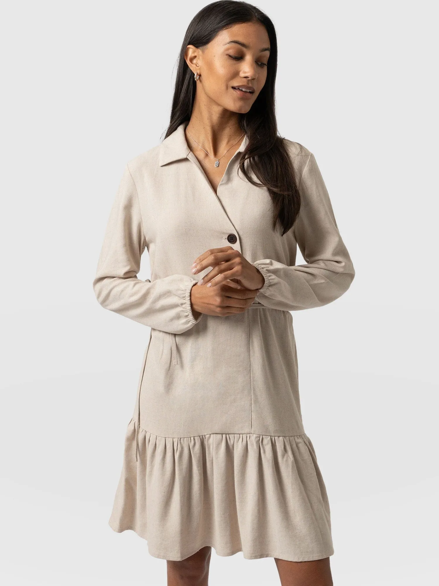 Hot Saint and Sofia Aurelia Mini Linen Dress - Oatmeal