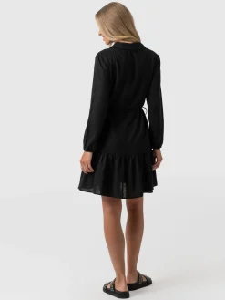 Fashion Saint and Sofia Aurelia Mini Linen Dress - Black