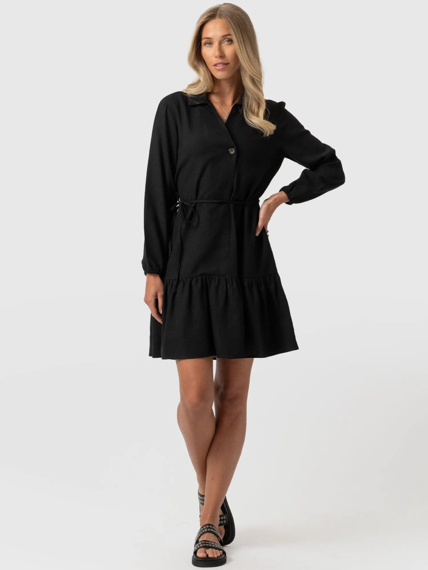 Fashion Saint and Sofia Aurelia Mini Linen Dress - Black