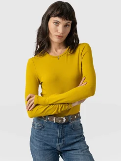Online Saint and Sofia Austen Crew Neck Long Sleeve Tee - Mustard