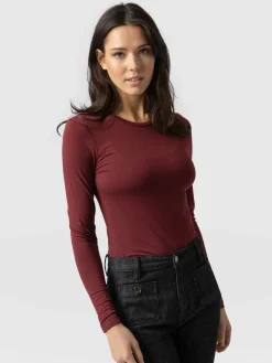 Discount Saint and Sofia Austen Crew Neck Tee - Burgundy