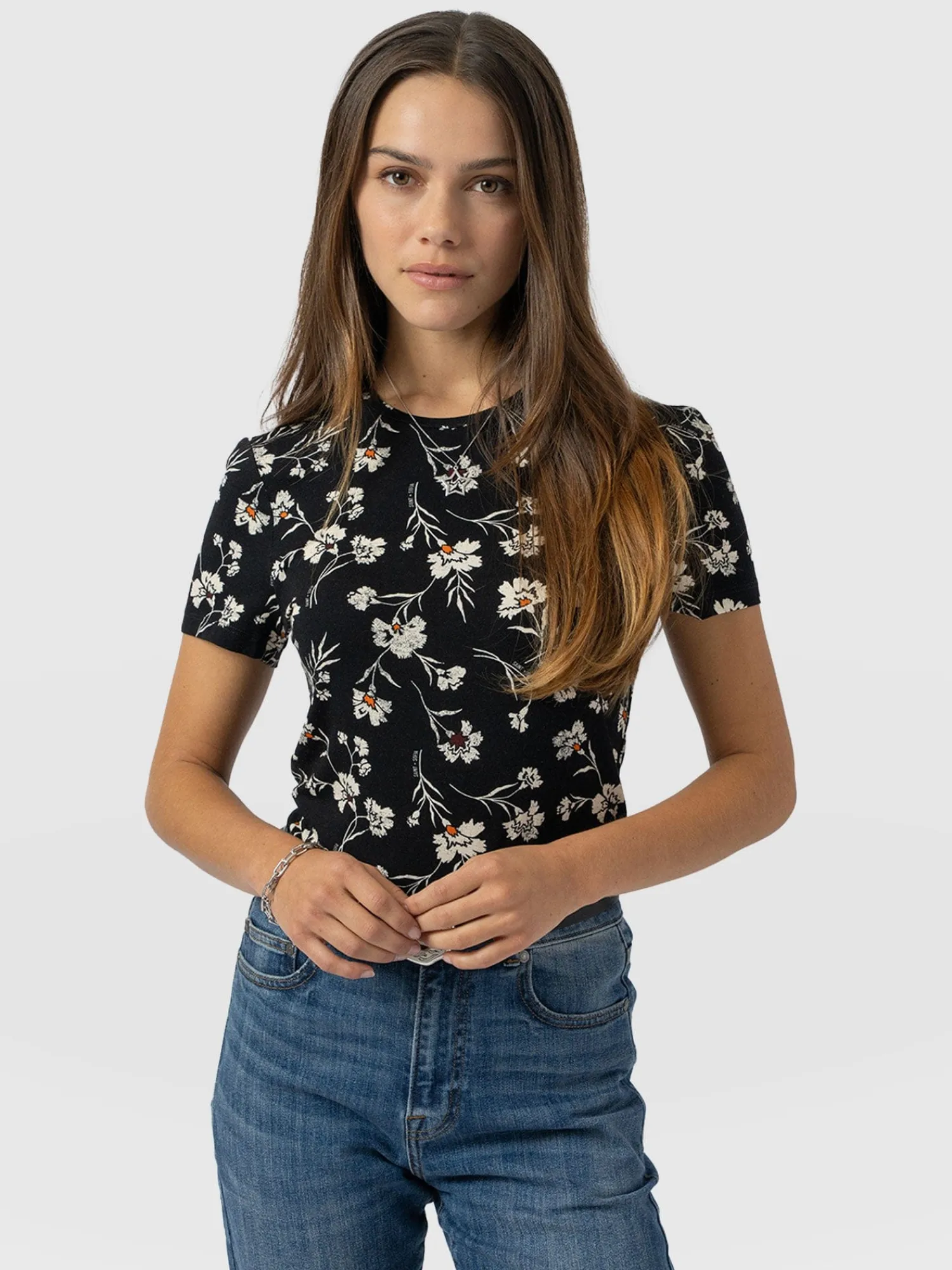Online Saint and Sofia Austen Crew Neck Tee Short Sleeve - Black Spring Floral