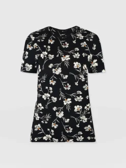 Online Saint and Sofia Austen Crew Neck Tee Short Sleeve - Black Spring Floral
