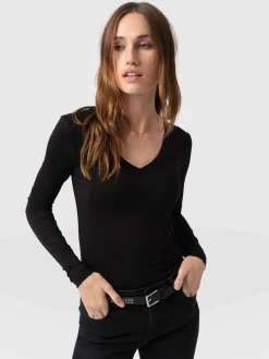 Discount Saint and Sofia Austen V Neck Tee - Black