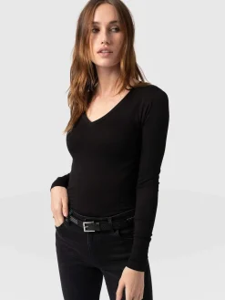 Discount Saint and Sofia Austen V Neck Tee - Black