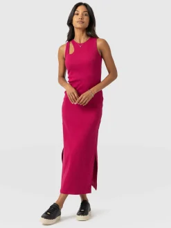 Clearance Saint and Sofia Axel Cut Out Dress - Fuchsia Pink