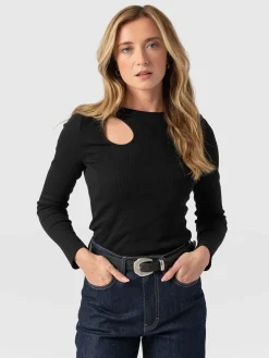 Best Saint and Sofia Axel Cut Out Long Sleeve Tee - Black