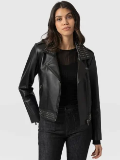 Fashion Saint and Sofia Bonham Studded Biker Jacket - Black