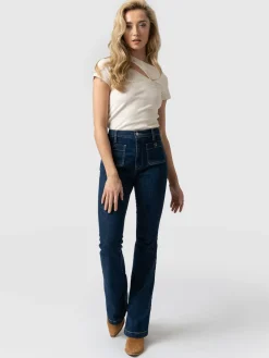 Sale Saint and Sofia Bowie Stretch Flare Jeans - Mid Blue