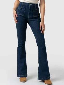Sale Saint and Sofia Bowie Stretch Flare Jeans - Mid Blue