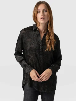 New Saint and Sofia Boyfriend Shirt - Black & Gold Floral Burnout