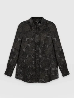 New Saint and Sofia Boyfriend Shirt - Black & Gold Floral Burnout