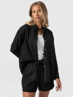 Outlet Saint and Sofia Boyfriend Shirt - Black Linen