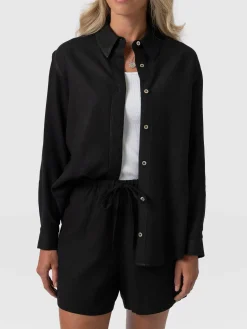 Outlet Saint and Sofia Boyfriend Shirt - Black Linen