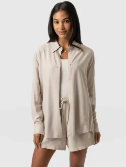 Clearance Saint and Sofia Boyfriend Shirt - Oatmeal Linen