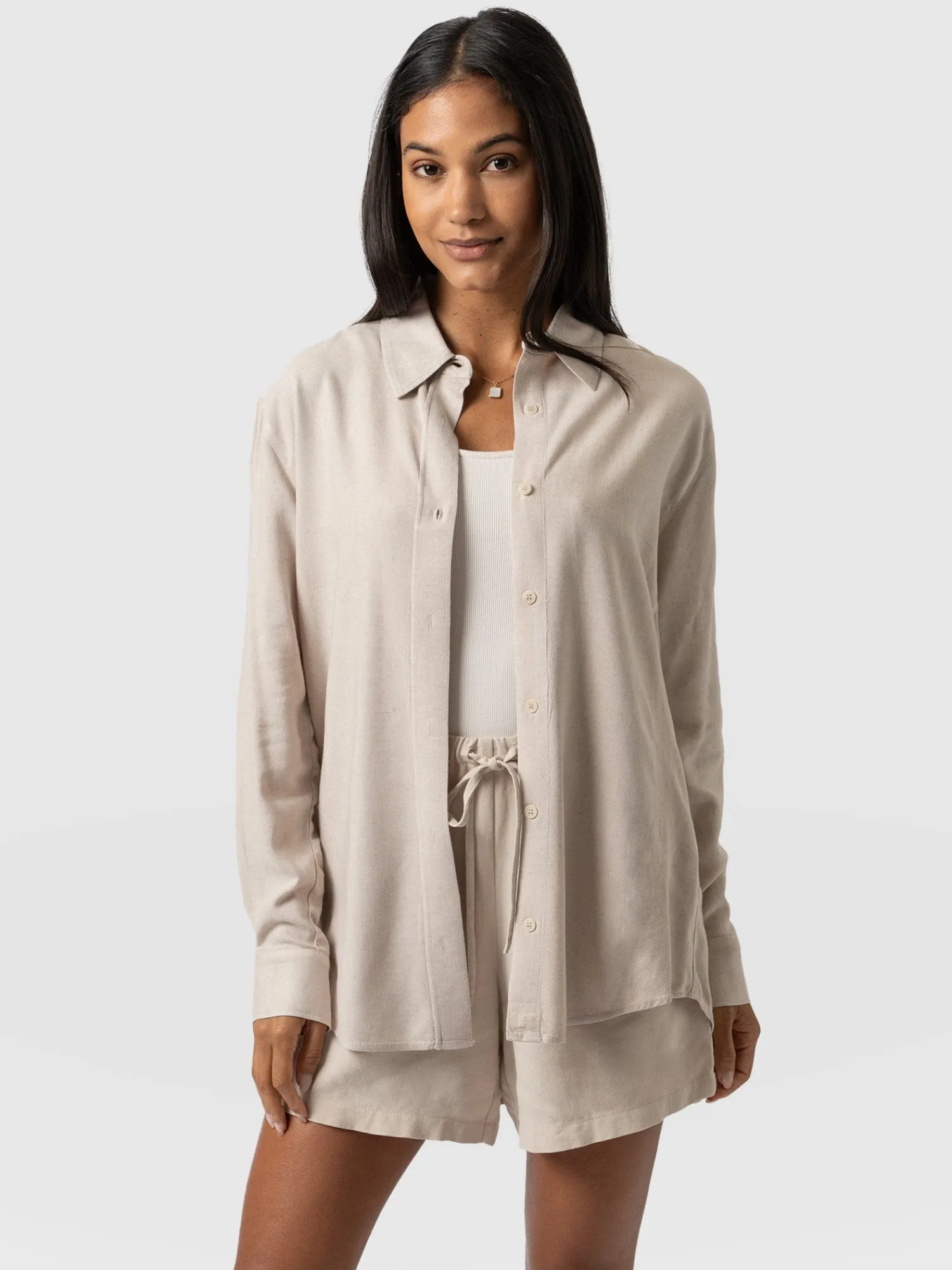 Clearance Saint and Sofia Boyfriend Shirt - Oatmeal Linen