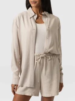 Clearance Saint and Sofia Boyfriend Shirt - Oatmeal Linen