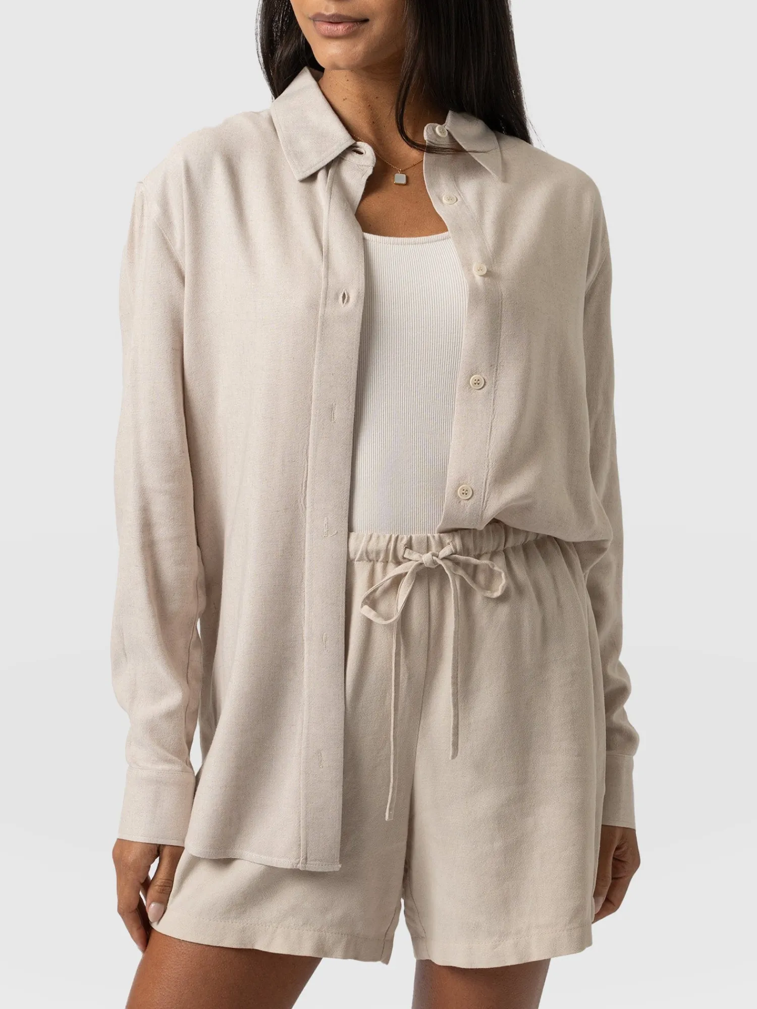 Clearance Saint and Sofia Boyfriend Shirt - Oatmeal Linen