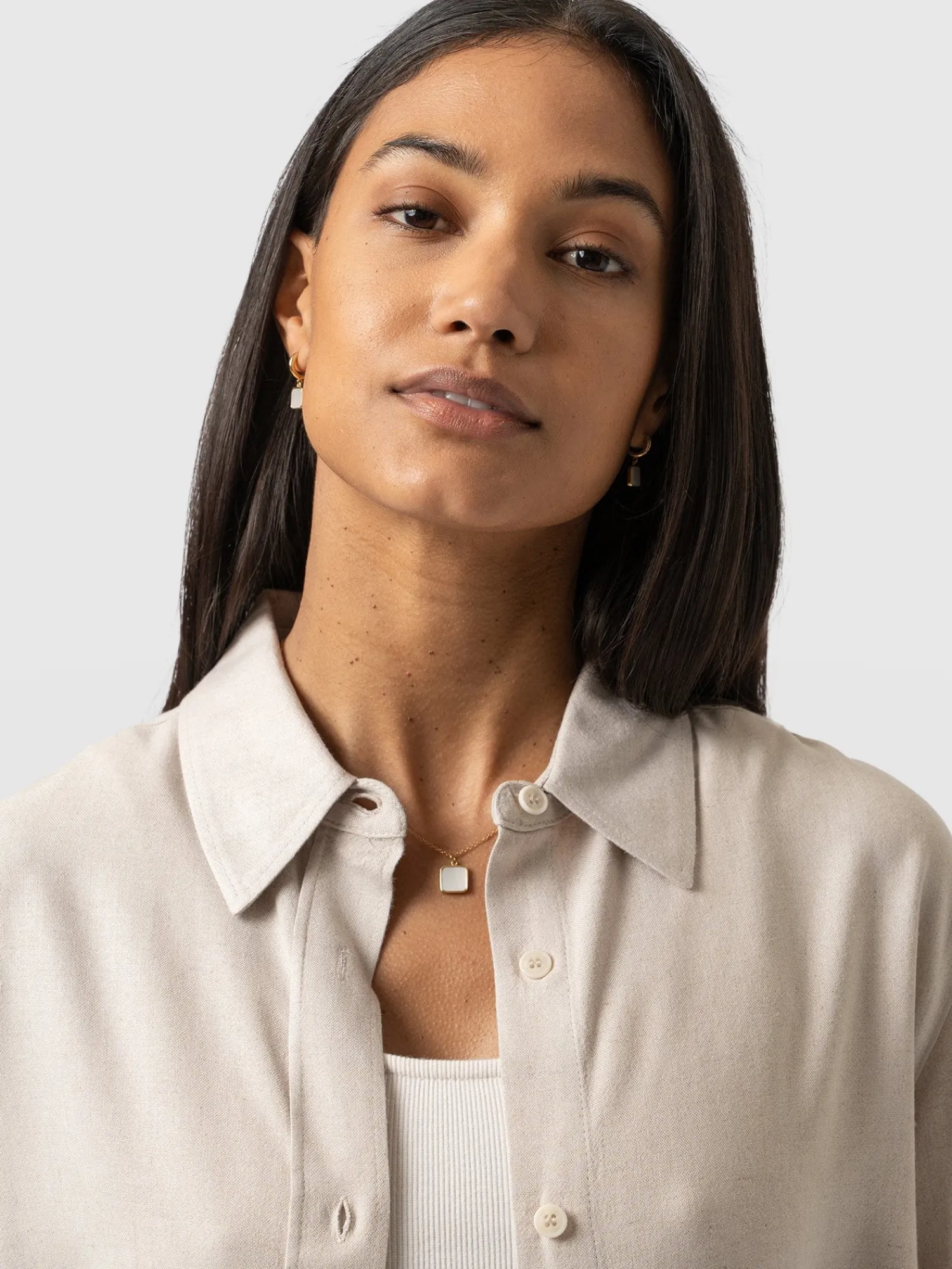 Clearance Saint and Sofia Boyfriend Shirt - Oatmeal Linen