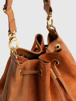 Fashion Saint and Sofia Brompton Bucket Bag - Brown Suede Pebble
