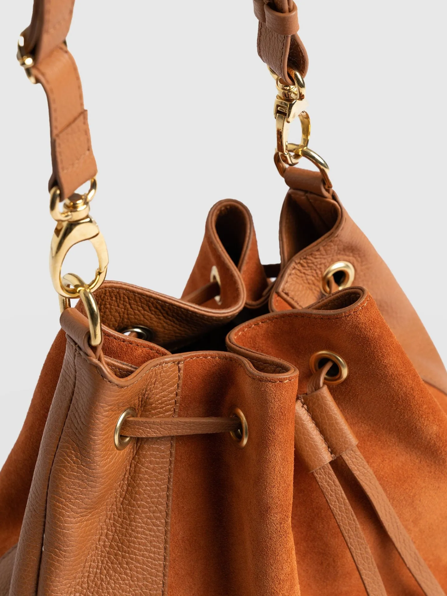 Fashion Saint and Sofia Brompton Bucket Bag - Brown Suede Pebble
