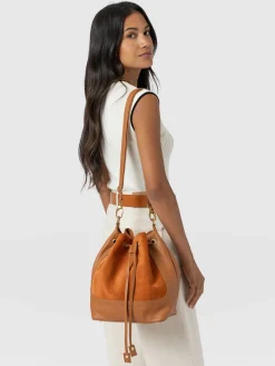 Fashion Saint and Sofia Brompton Bucket Bag - Brown Suede Pebble