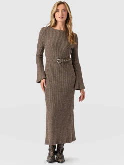 Online Saint and Sofia Callie Fluted Midi Dress - Beige