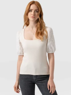 Best Saint and Sofia Cavendish Square Neck Tee - Cream Broderie