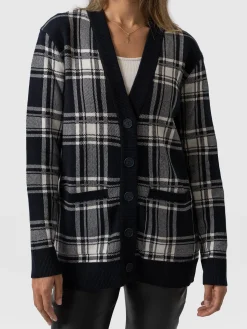 Fashion Saint and Sofia College Cardigan - Navy/ Cream Check
