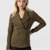 Online Saint and Sofia Cotton Biker Jacket - Khaki - Cream Stripe