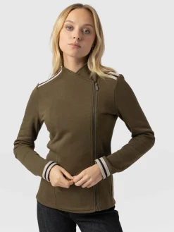 Online Saint and Sofia Cotton Biker Jacket - Khaki - Cream Stripe