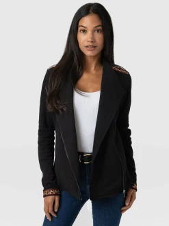 New Saint and Sofia Cotton Biker Jacket - Leopard Trim