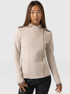 Clearance Saint and Sofia Cotton Biker Jacket - Light Beige - Gold Lurex Stripe