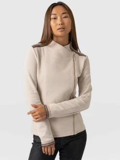 Clearance Saint and Sofia Cotton Biker Jacket - Light Beige - Gold Lurex Stripe