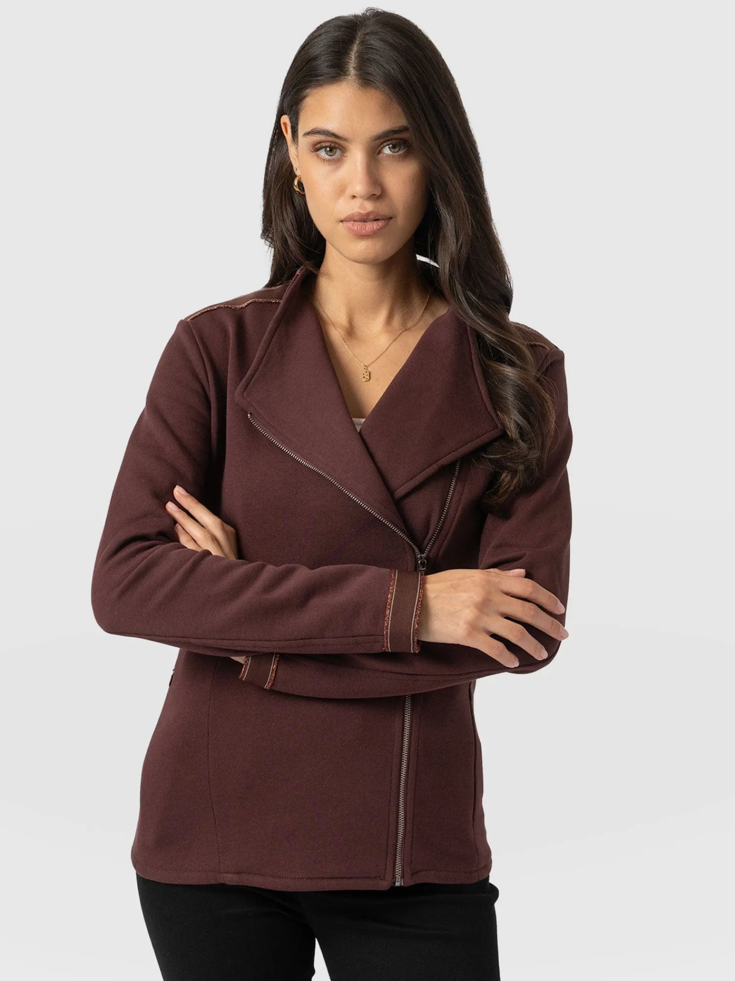 Discount Saint and Sofia Cotton Biker Jacket - Maroon - Bronze Stripe
