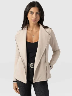 Online Saint and Sofia Cotton Biker Jacket-Light Beige-Black/Cream Stripe