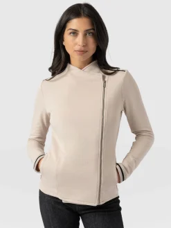 Online Saint and Sofia Cotton Biker Jacket-Light Beige-Black/Cream Stripe